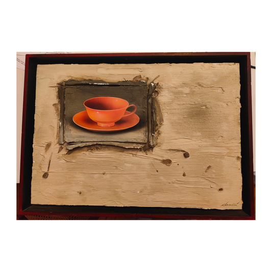 La tasse orange technique mixte Jean-Paul Donadini nature morte contemporaine matière 59x42 cm 500 euros