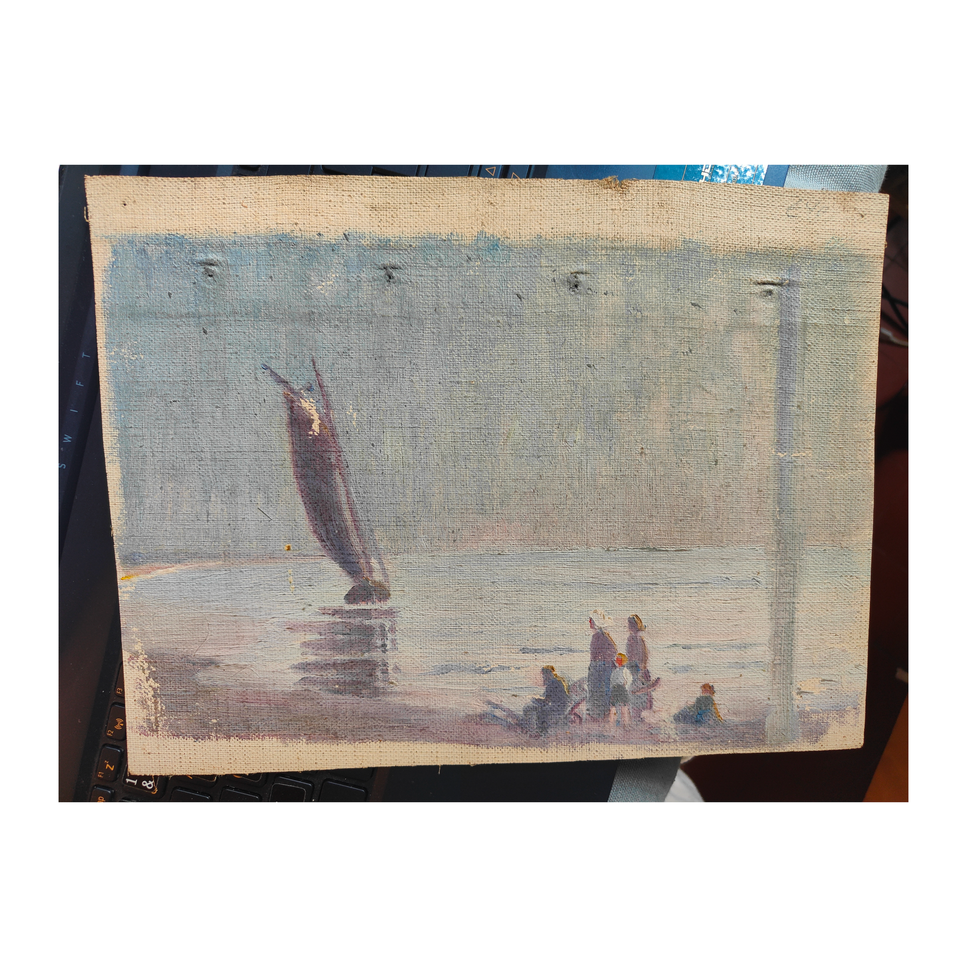 Marine huile sur carton Max Hunten paysage marin scène côtière art moderne 300 euros