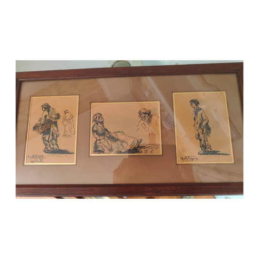 Trois dessins à l'encre Montmartre R. Bartholomieu scène parisienne Montmartre art français 400 euros