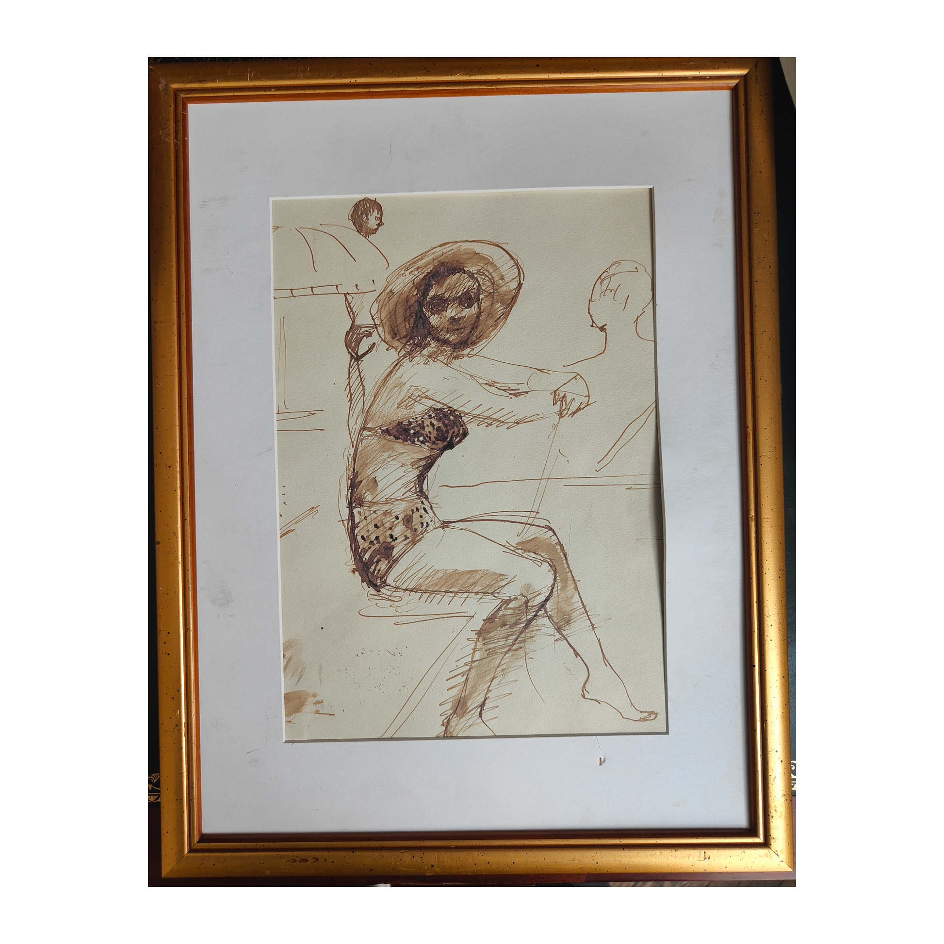 Sur la plage dessin encre Edouard Goerg scène balnéaire art expressionniste français 300 euros