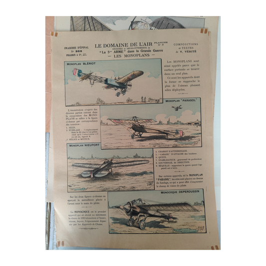 La 5ᵉ arme dans la Grande Guerre monoplans gravure Pellerin scène militaire aviation Première Guerre mondiale art graphique
