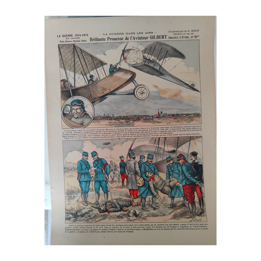 Guerre 14-18 Brillante prouesse aviateur Gilbert image d'Épinal Pellerin aviation militaire française authentique