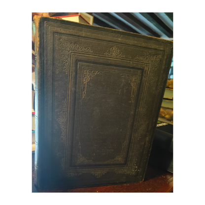 Atlas ancien Migeon Géographie universelle de 1883, grand volume in-folio relié demi-chagrin noir avec dorures, ouvrage historique illustré.