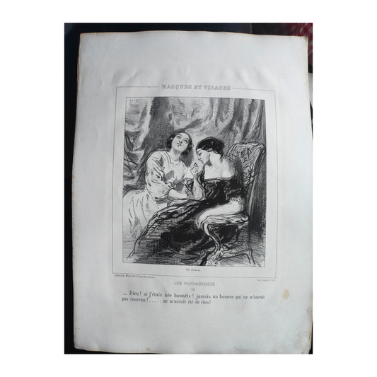 Masques et Visages lithographies Paul Gavarni art français XIXe siècle Sainte-Beuve 13 planches 32x50 cm 390 euros