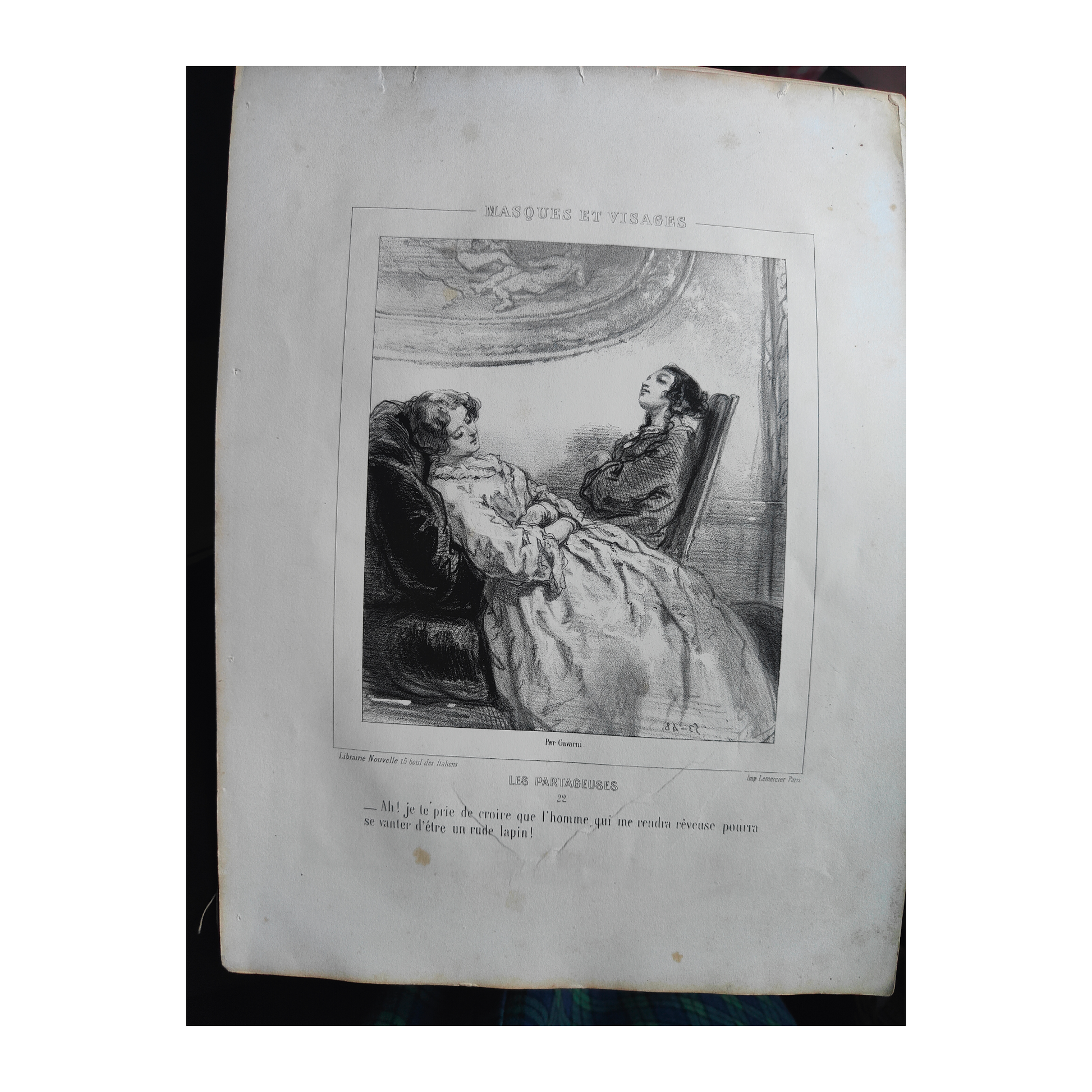 Masques et Visages lithographies Paul Gavarni art français XIXe siècle Sainte-Beuve 13 planches 32x50 cm 390 euros