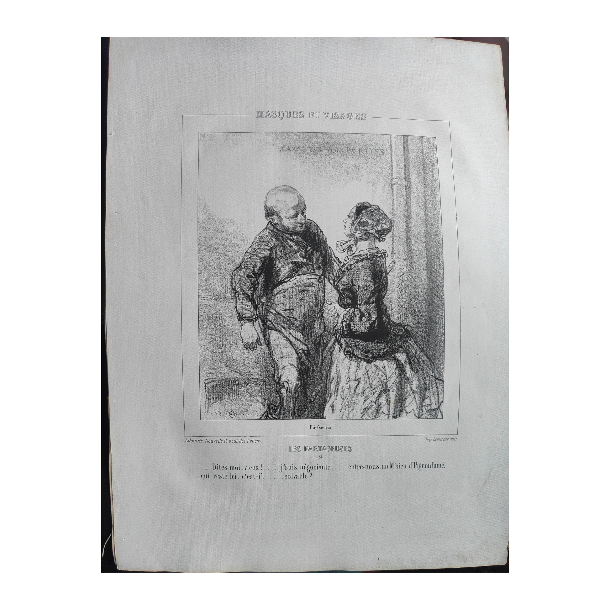 Masques et Visages lithographies Paul Gavarni art français XIXe siècle Sainte-Beuve 13 planches 32x50 cm 390 euros