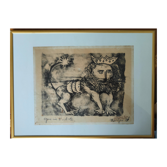 Le lion couronné lithographie épreuve d'artiste S Maryan Pinhas Burstein art expressionniste 1953 28x22 cm 900 euros