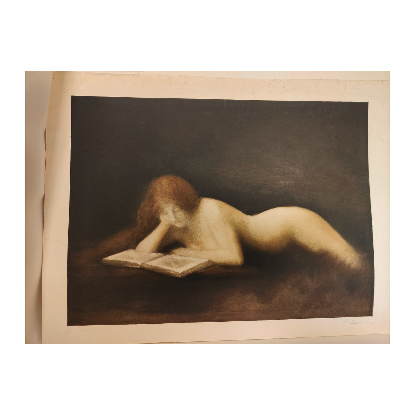 La Liseuse gravure polychrome Auguste Brouet d'après Henner art français XIXe siècle épreuve d'artiste 80x60 cm 550 euros