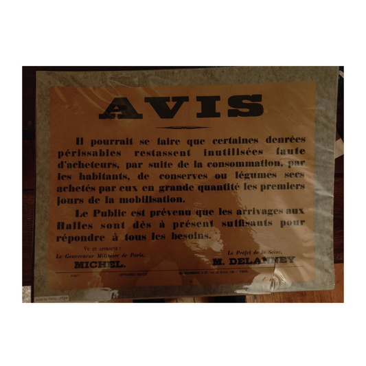 Affichette originale de la Commune de Paris 1871, émise par le préfet de Paris sur l’approvisionnement de la ville pendant le siège, document historique rare et authentique.