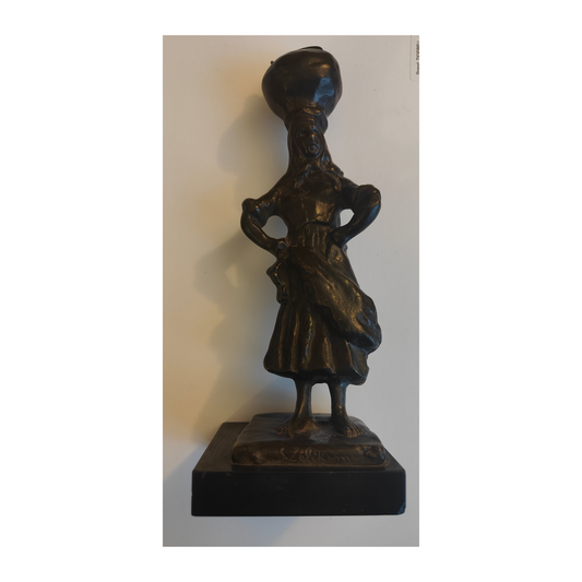  Sculpture bronze patine brune représentant porteuse d'eau shtetl, signée Serge Zelikson, Art Déco 22cm 