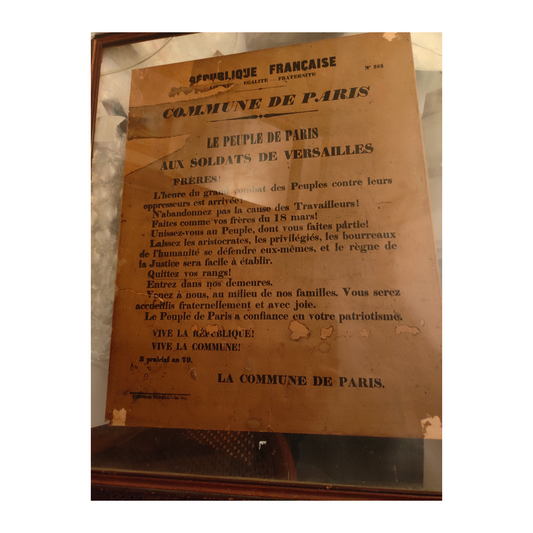  Affiche originale jaunâtre Commune de Paris 1871, appel du peuple aux soldats de Versailles, document historique encadré 