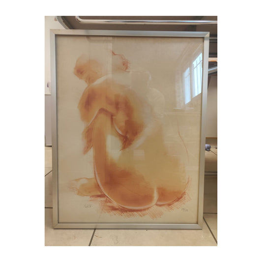 Lithographie sanguine Nu de dos d’Antoniucci Volti, signée et numérotée 74/125, œuvre raffinée et sensuelle encadrée sous verre, idéale pour collectionneur d’art.