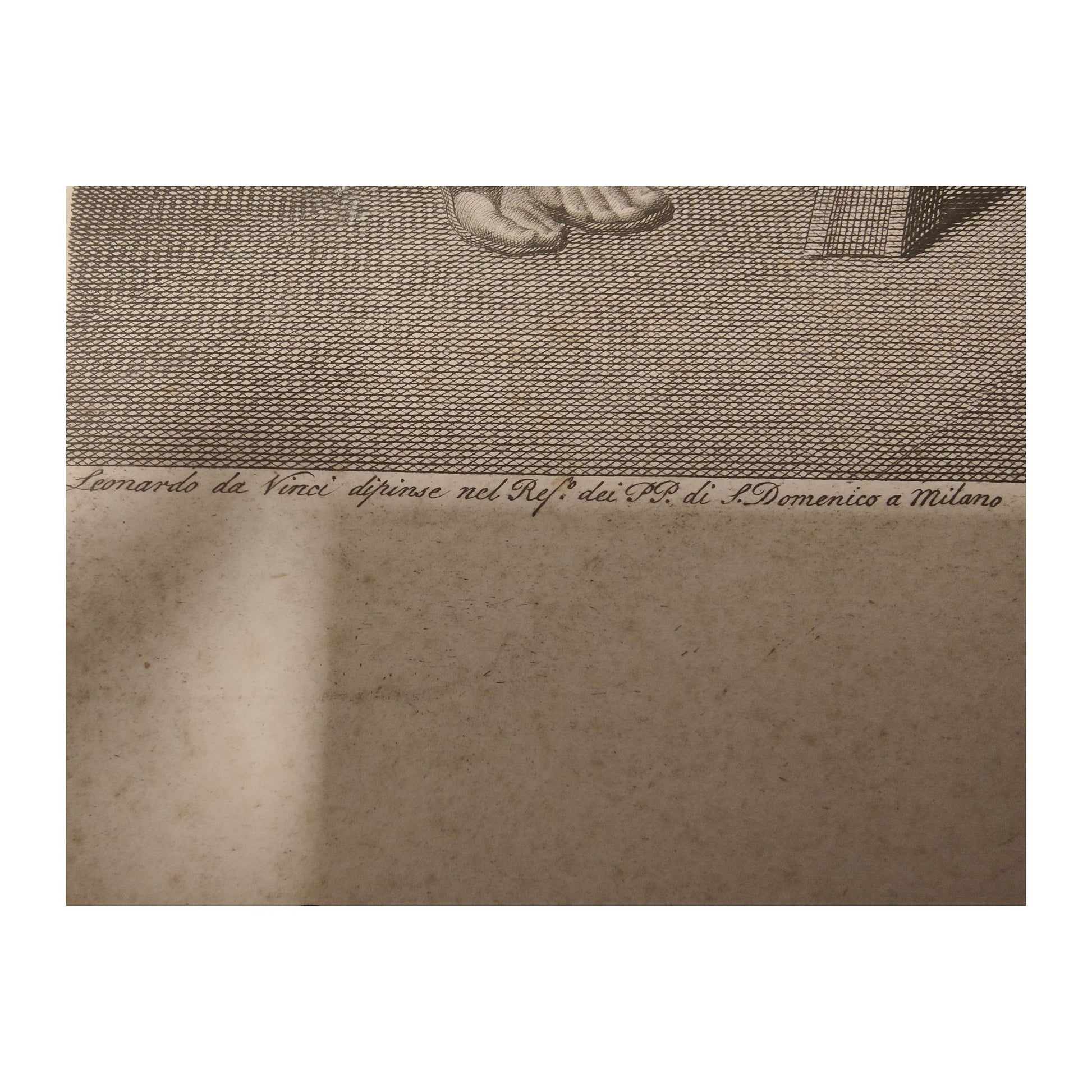 Gravure début XIXᵉ La Cène d’après Léonard de Vinci, dessin Matteini, gravure Rainaldi, impression Antonj à Rome, grande estampe contrecollée sur carton.