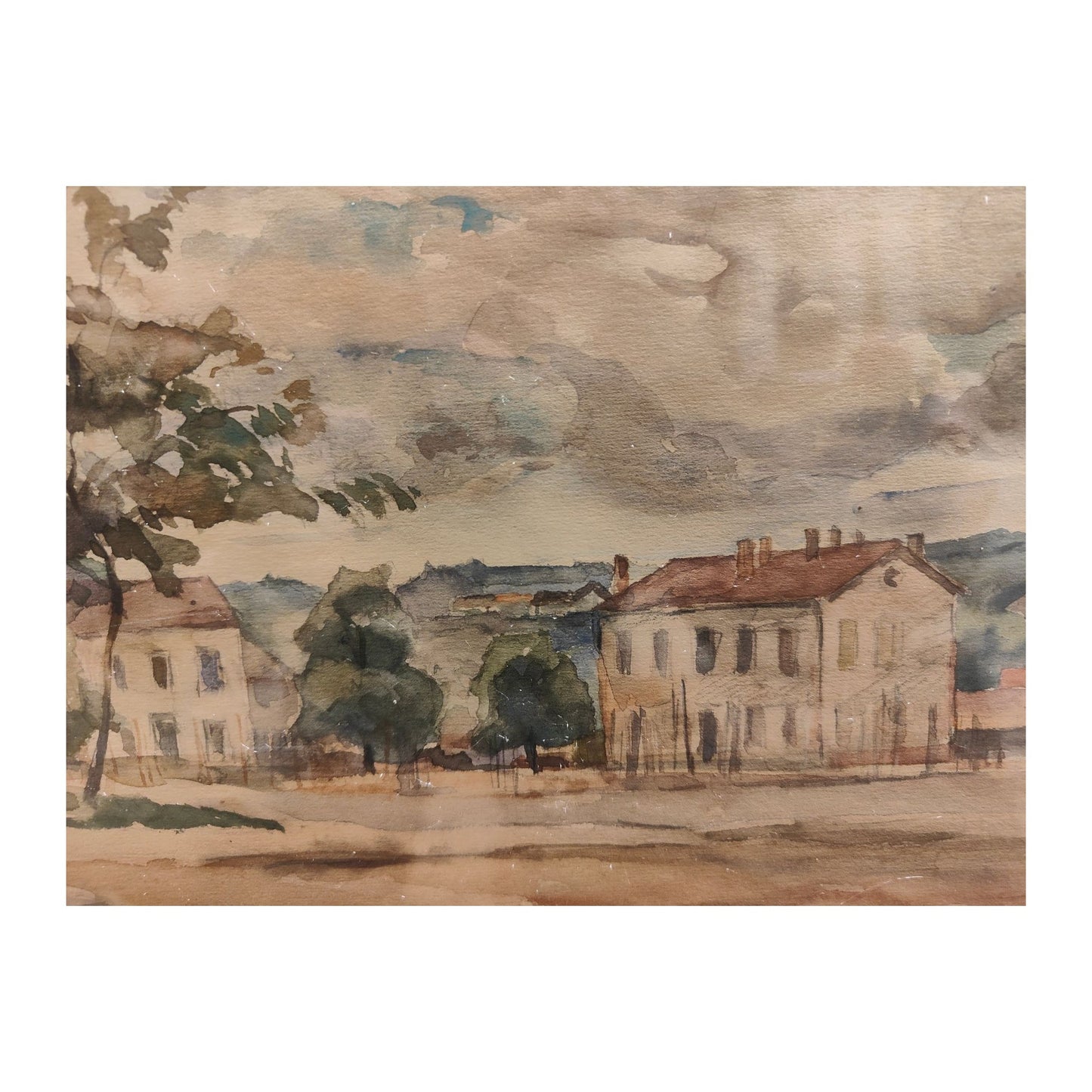  Aquarelle paysage de Moselle par August Kutterer, peintre allemand, 23x29cm, bien encadrée 