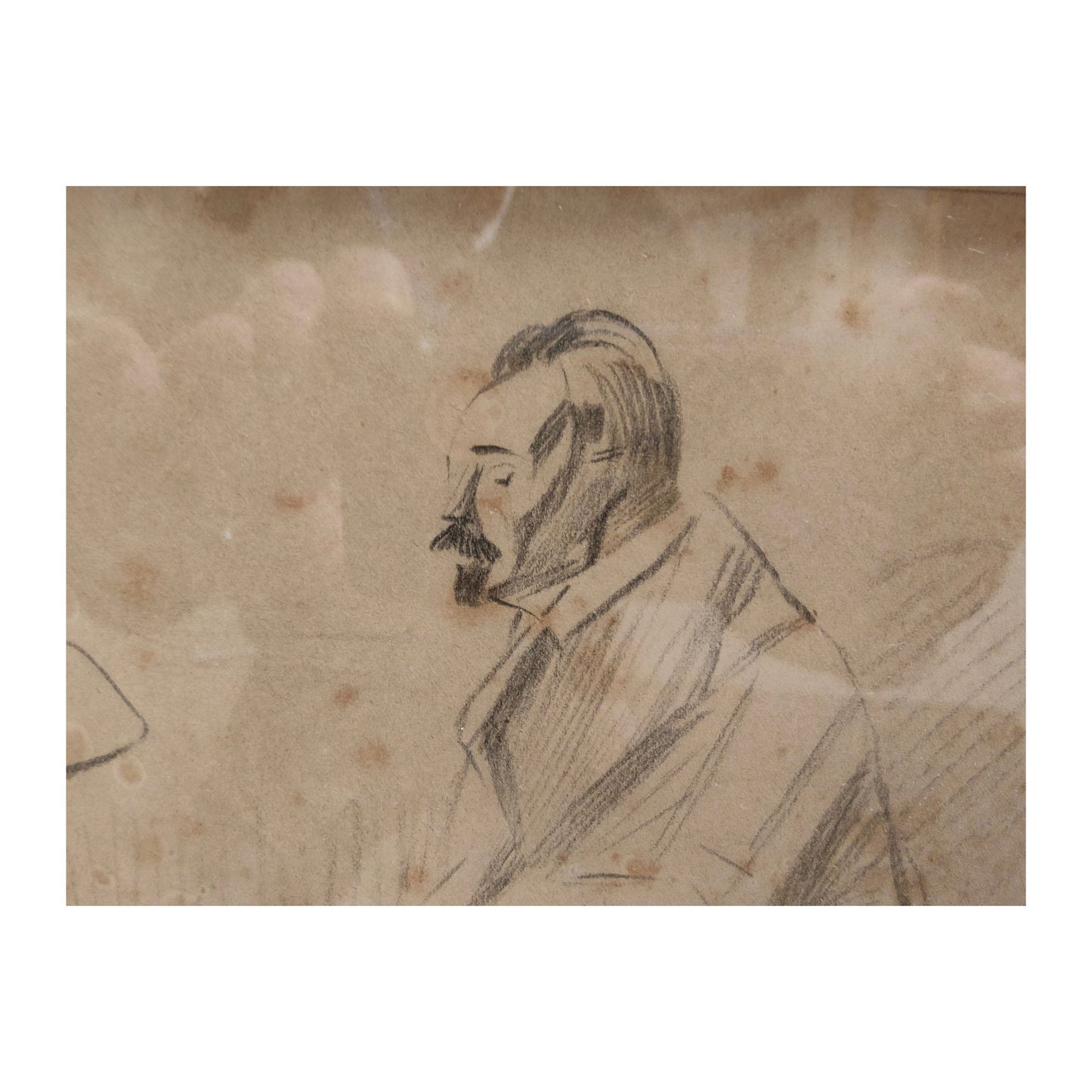  Dessin ancien "La Conversation" de Jean-Louis Forain, légèrement jauni, bien encadré 