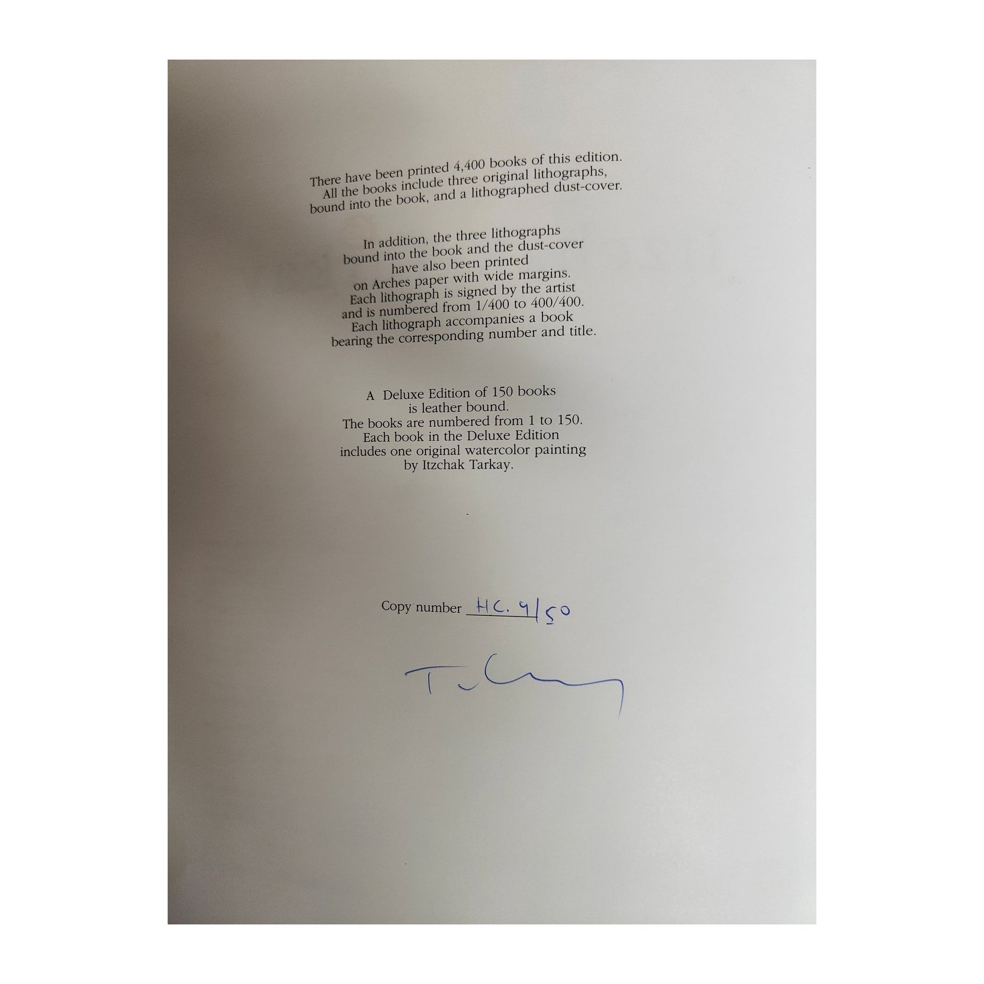 Catalogue Works on Paper d’Itzchak Tarkay, signé au stylo et justifié H.C. 4/50, édition Perry Art Gallery New York, œuvre rare pour collectionneurs d’art.