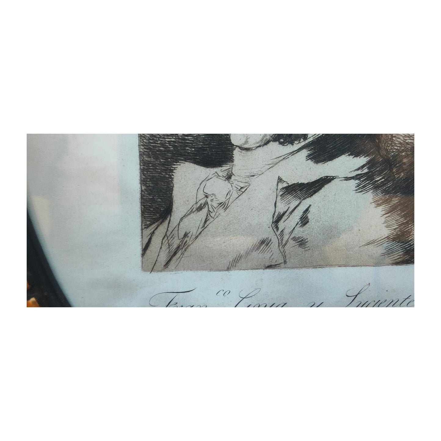 Image traitée - Eau-forte de Francisco de Goya autoportrait- les caprices– Cadre ancien XIXe