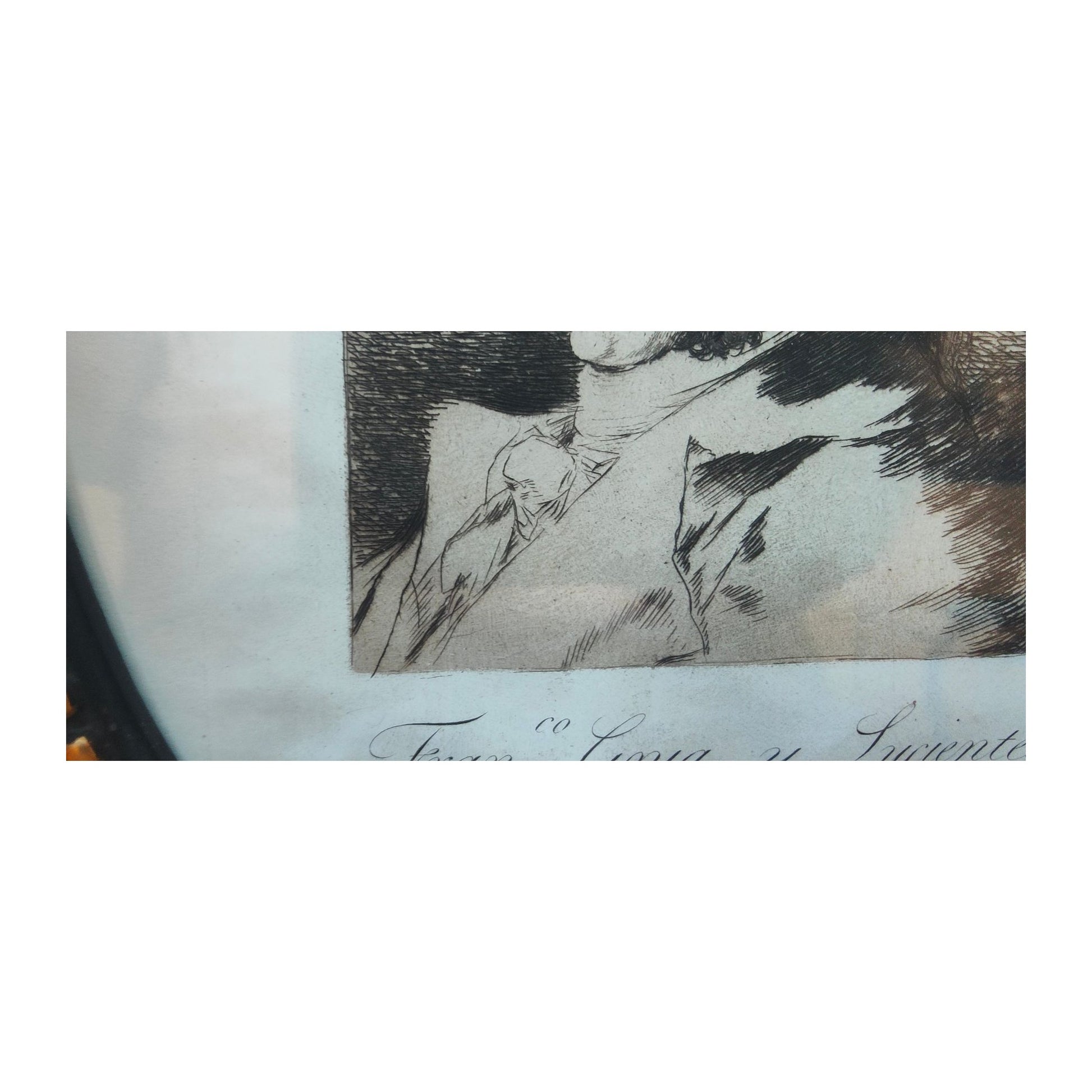 Image traitée - Eau-forte de Francisco de Goya autoportrait- les caprices– Cadre ancien XIXe