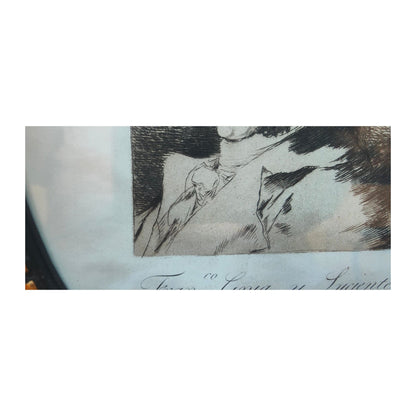 Image traitée - Eau-forte de Francisco de Goya autoportrait- les caprices– Cadre ancien XIXe