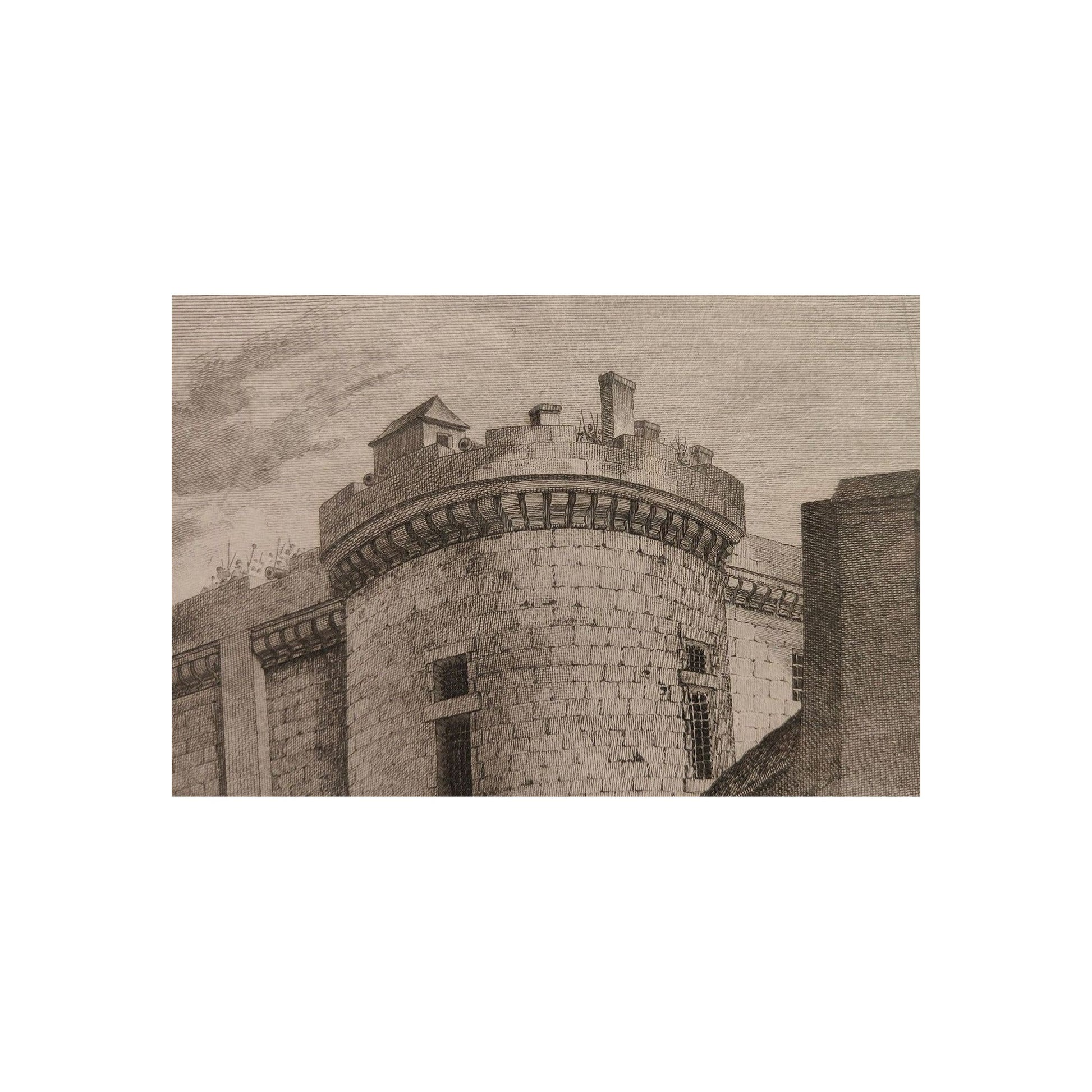 Grande gravure ancienne de la Prise de la Bastille, impression C. Chardon XIXe siècle, estampe historique française grand format encadrée sous verre.