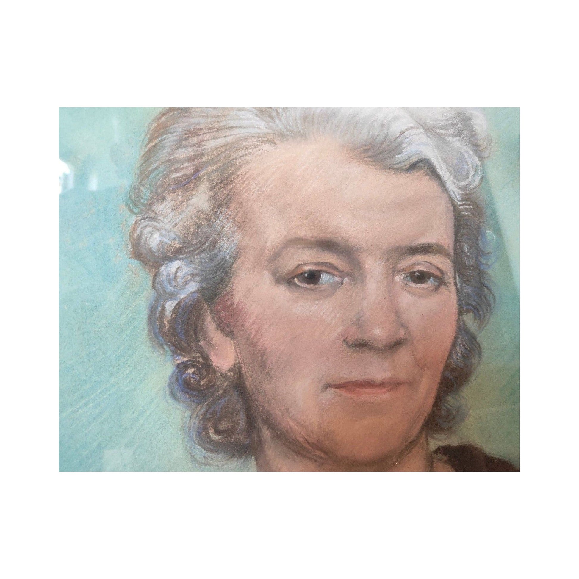 Grand pastel de Jean Lambert-Rucki représentant un portrait de femme sur fond bleu, œuvre signée et encadrée sous verre au format 50 x 87 cm