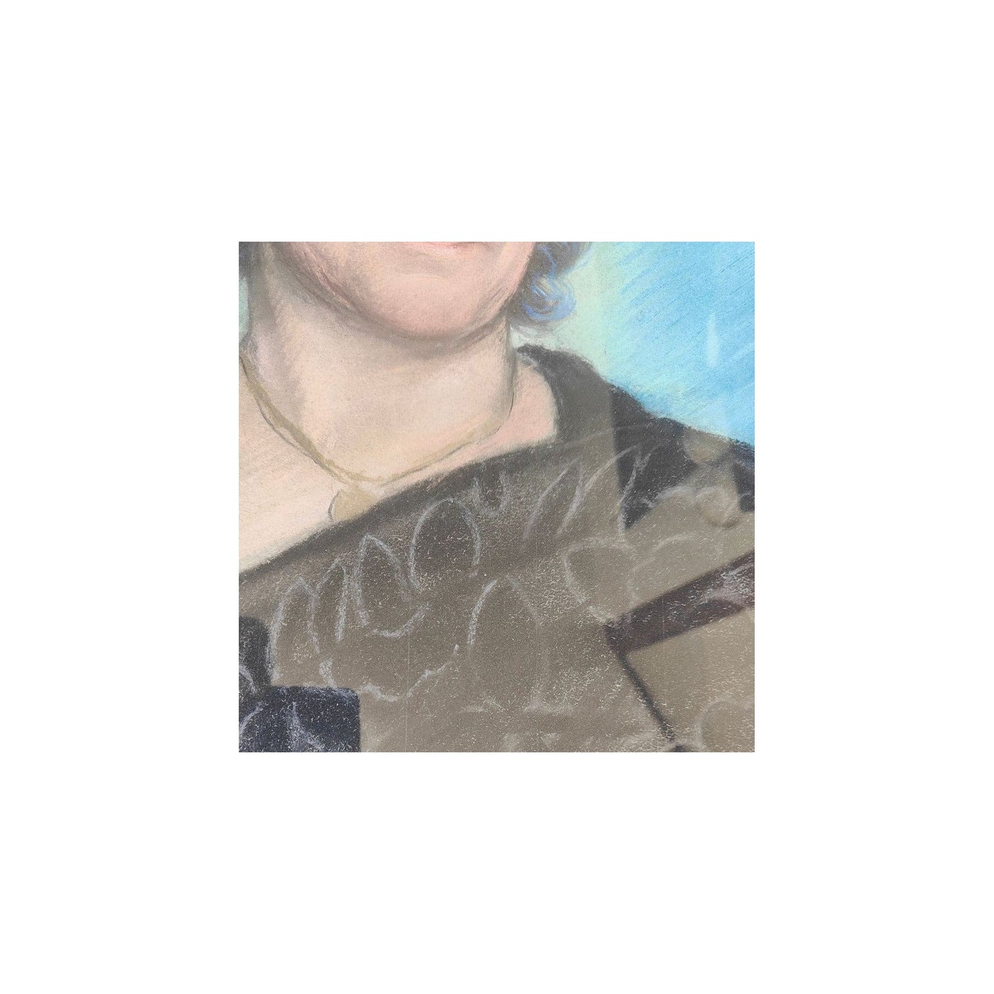Grand pastel de Jean Lambert-Rucki représentant un portrait de femme sur fond bleu, œuvre signée et encadrée sous verre au format 50 x 87 cm