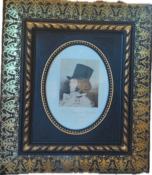 Image traitée - Eau-forte de Francisco de Goya autoportrait- les caprices– Cadre ancien XIXe