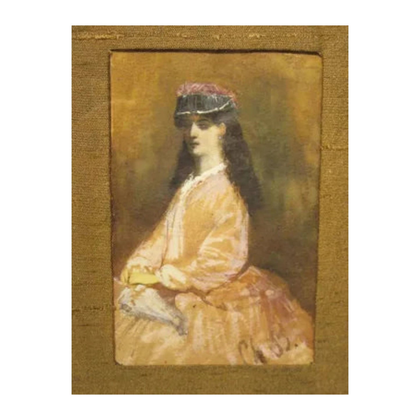Aquarelle Jeune femme à l’ombrelle monogrammée Ch. B., œuvre délicate et raffinée, possiblement attribuable à Charles Boom, très joliment encadrée.