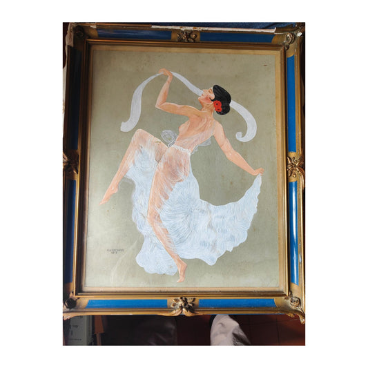 Aquarelle ancienne Danseuse légère signée H. Liebeskind et datée 1917, œuvre élégante et encadrée, belle scène artistique malgré artiste non reconnu.