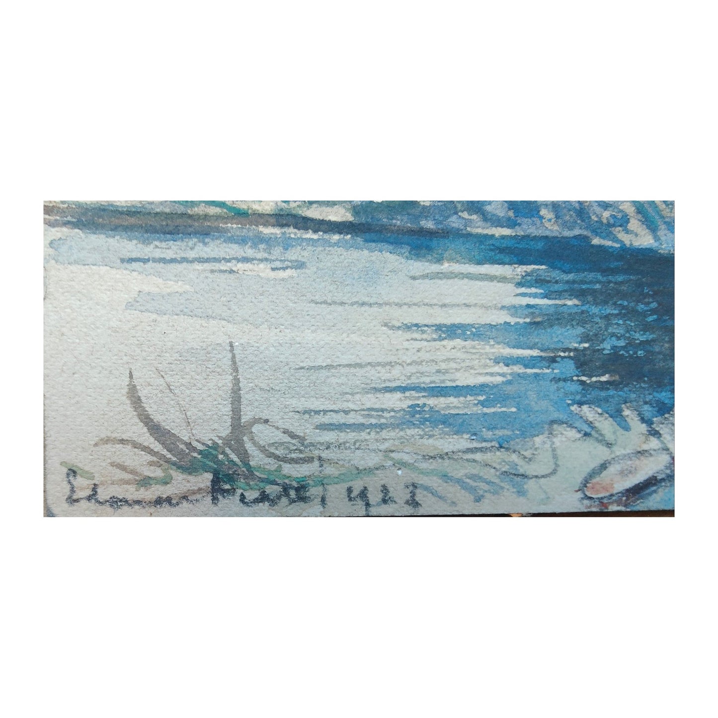 Aquarelle originale Les Baigneuses d’Édouard Perret, œuvre signée sur papier et encadrée sans verre, composition délicate et lumineuse du peintre français.