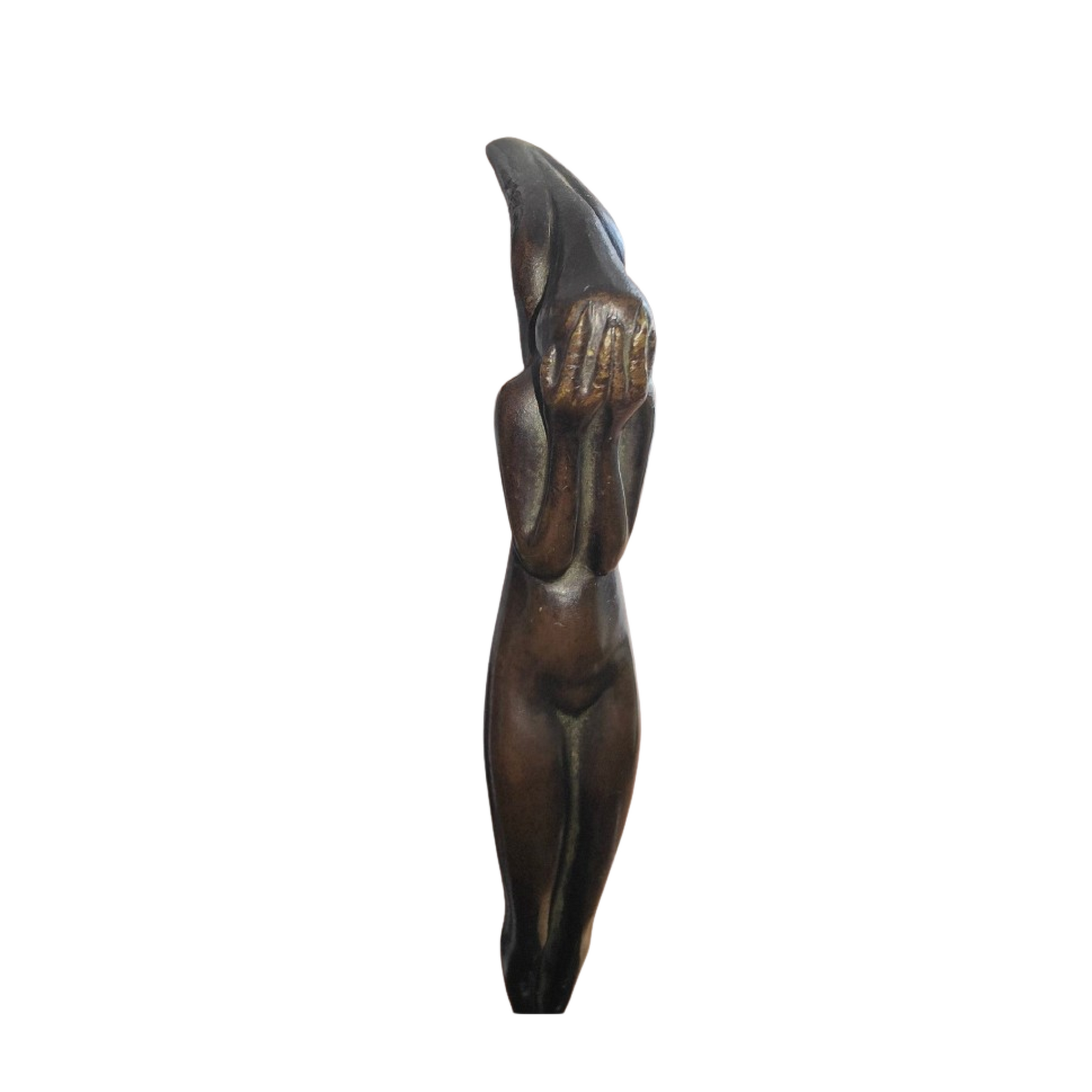 Bronze Leda de Serge Zelikson, sculpture raffinée à patine brune, signée sur la terrasse, œuvre élégante et rare de 23 cm de haut, poids 666 g.