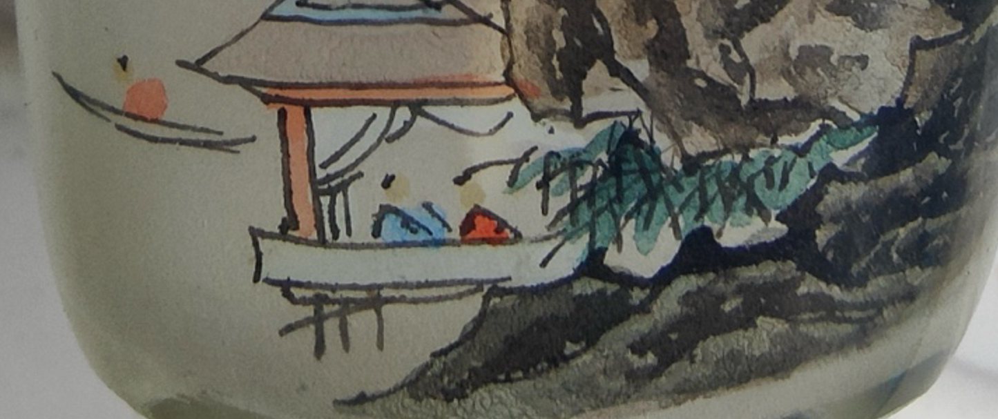 Tabatière chinoise en verre peinte à l’intérieur – snuff bottle – décor paysage