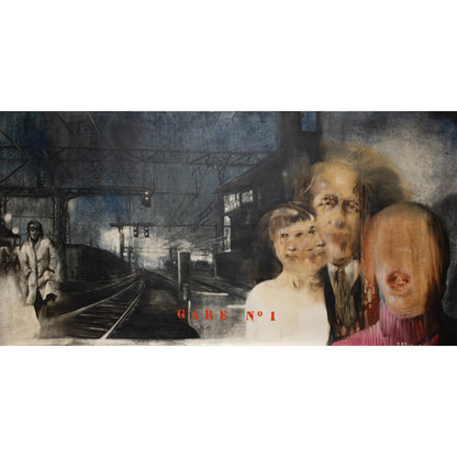 Gare numéro 1 huile sur toile Alain Kleinmann architecture industrielle 195x100 cm art contemporain français 3000 euros