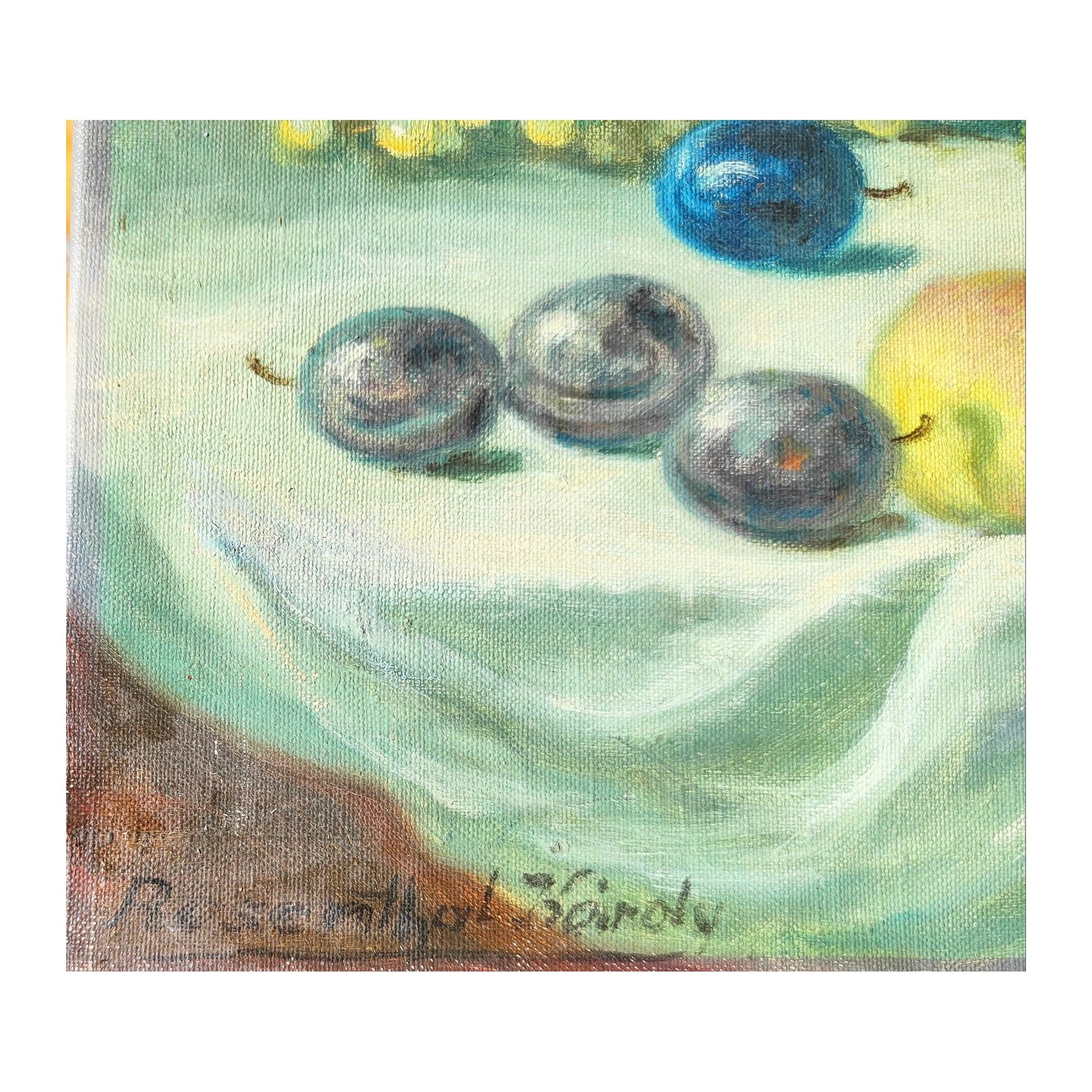 Huile sur toile signée de Karoly Rosenthal représentant une nature morte aux fruits, œuvre originale non encadrée