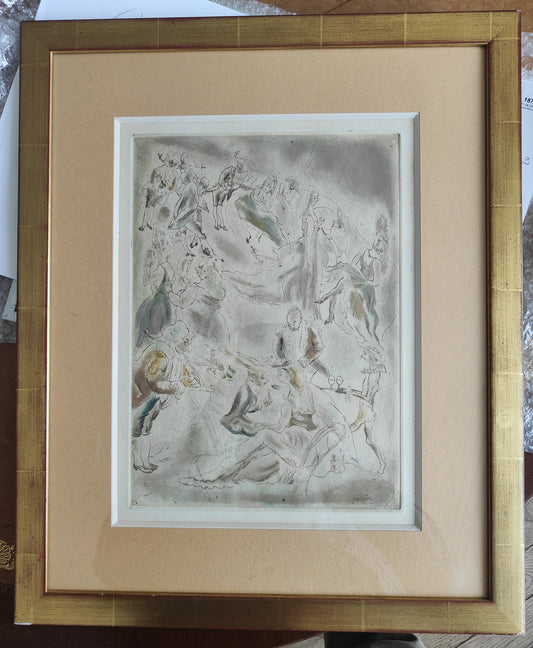 Gravure originale Au bal pour Charles Perrault, Cendrillon de Jules Pascin, eau-forte et pointe sèche en couleurs sur papier vélin, signée, encadrée élégamment.