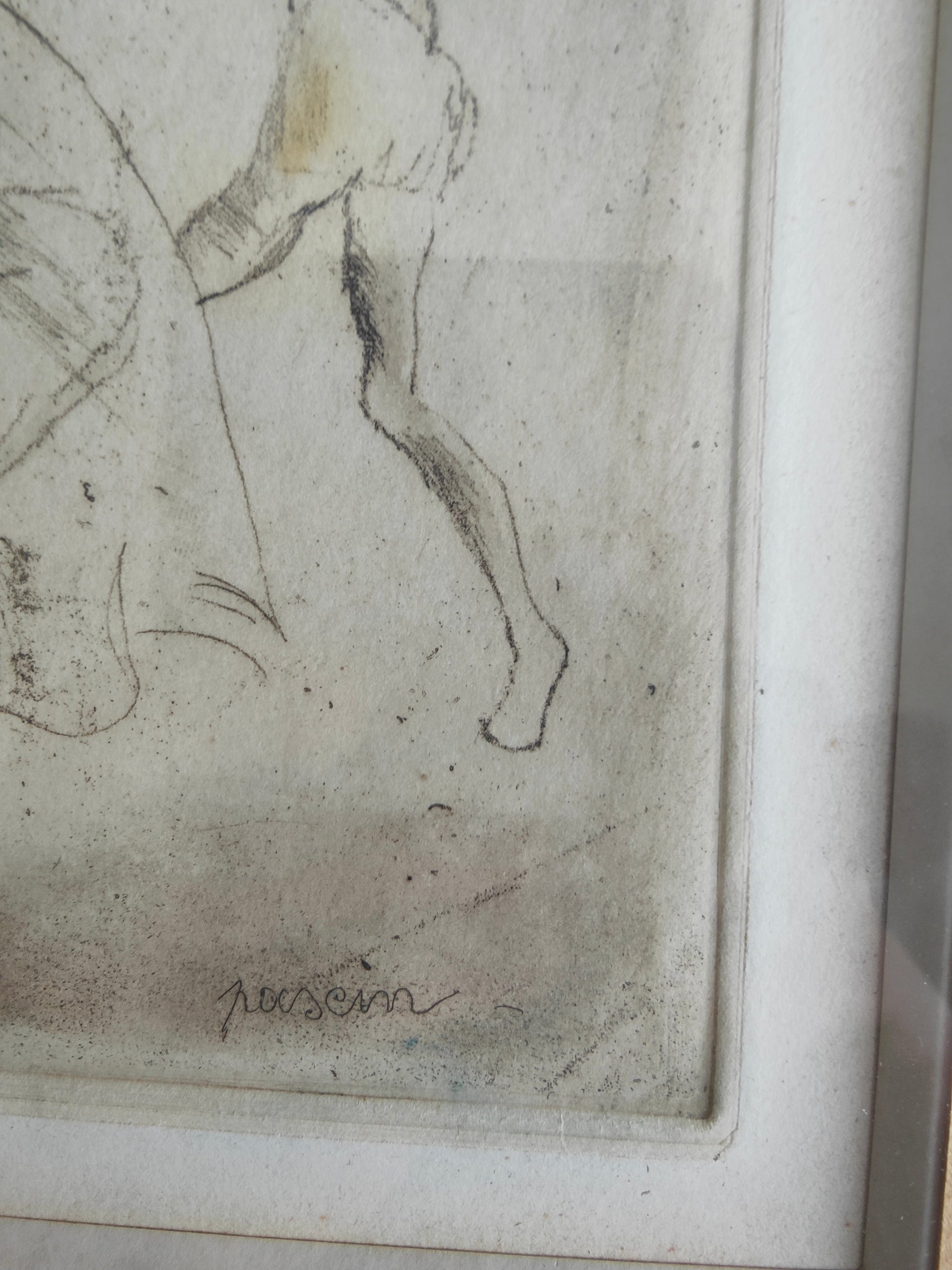 Gravure originale Au bal pour Charles Perrault, Cendrillon de Jules Pascin, eau-forte et pointe sèche en couleurs sur papier vélin, signée, encadrée élégamment.