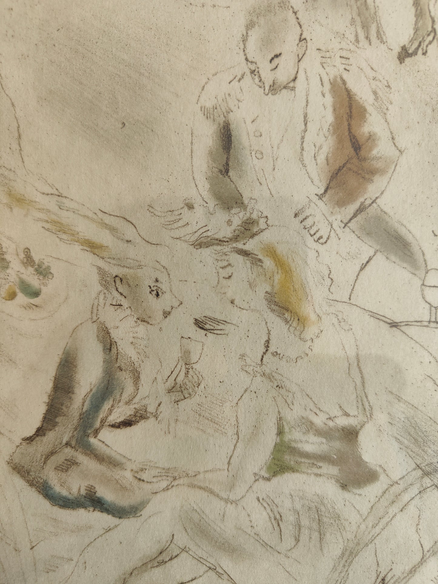 Gravure originale Au bal pour Charles Perrault, Cendrillon de Jules Pascin, eau-forte et pointe sèche en couleurs sur papier vélin, signée, encadrée élégamment.