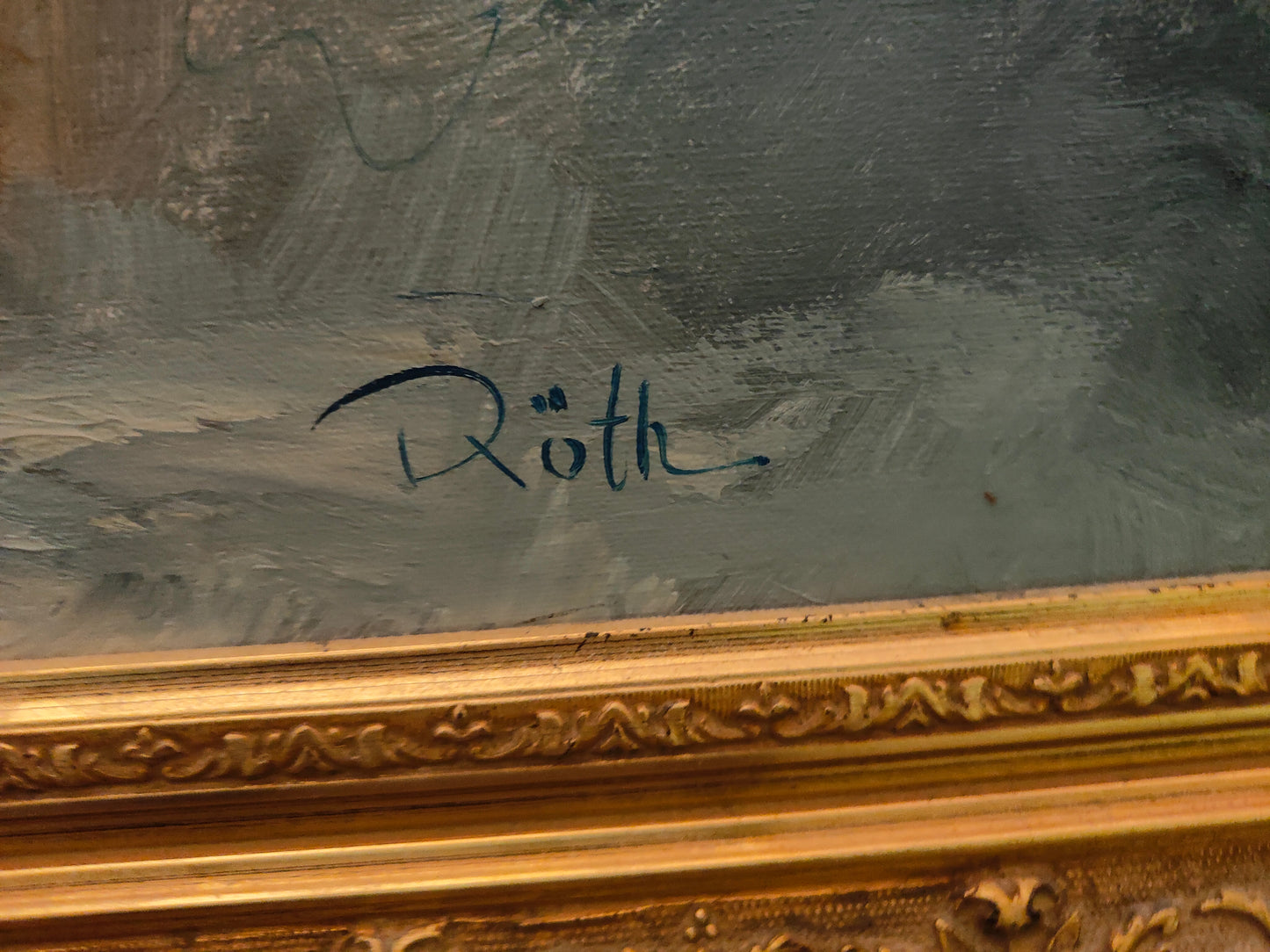 Bouquet de fleurs – huile sur toile, cadre doré, signé Röth”