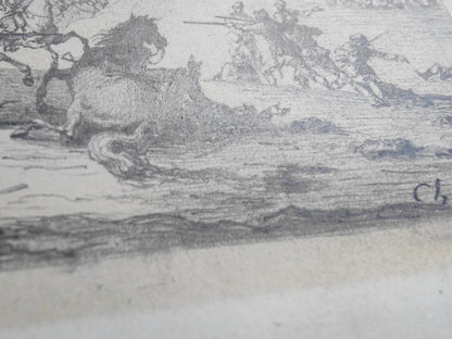 Nicolas-Toussaint CHARLET (1792-1845) – Choc de cavalerie contre les troupes russes (Cosaques et Bachkirs) – Dessin original au graphite.