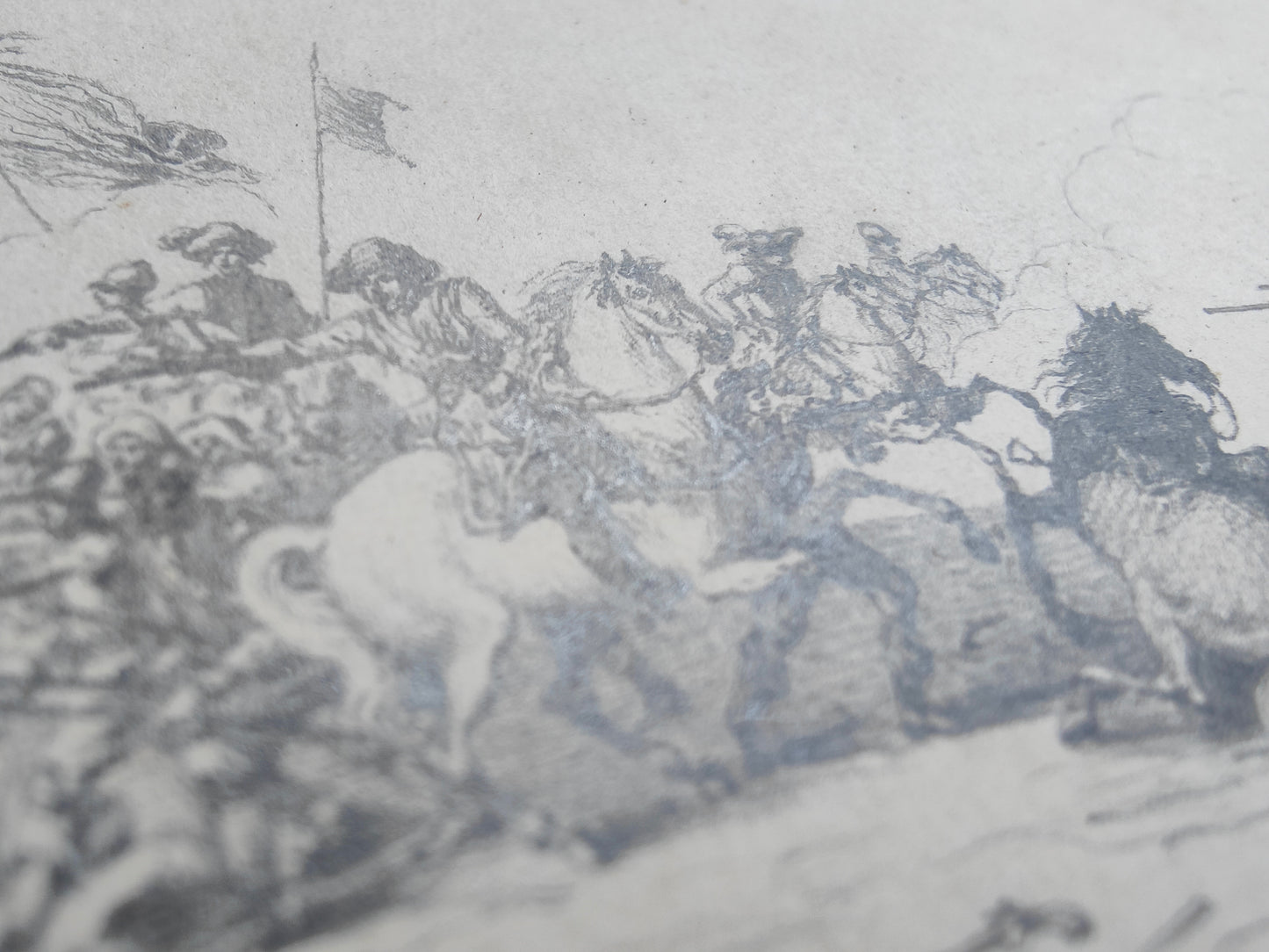 Nicolas-Toussaint CHARLET (1792-1845) – Choc de cavalerie contre les troupes russes (Cosaques et Bachkirs) – Dessin original au graphite.