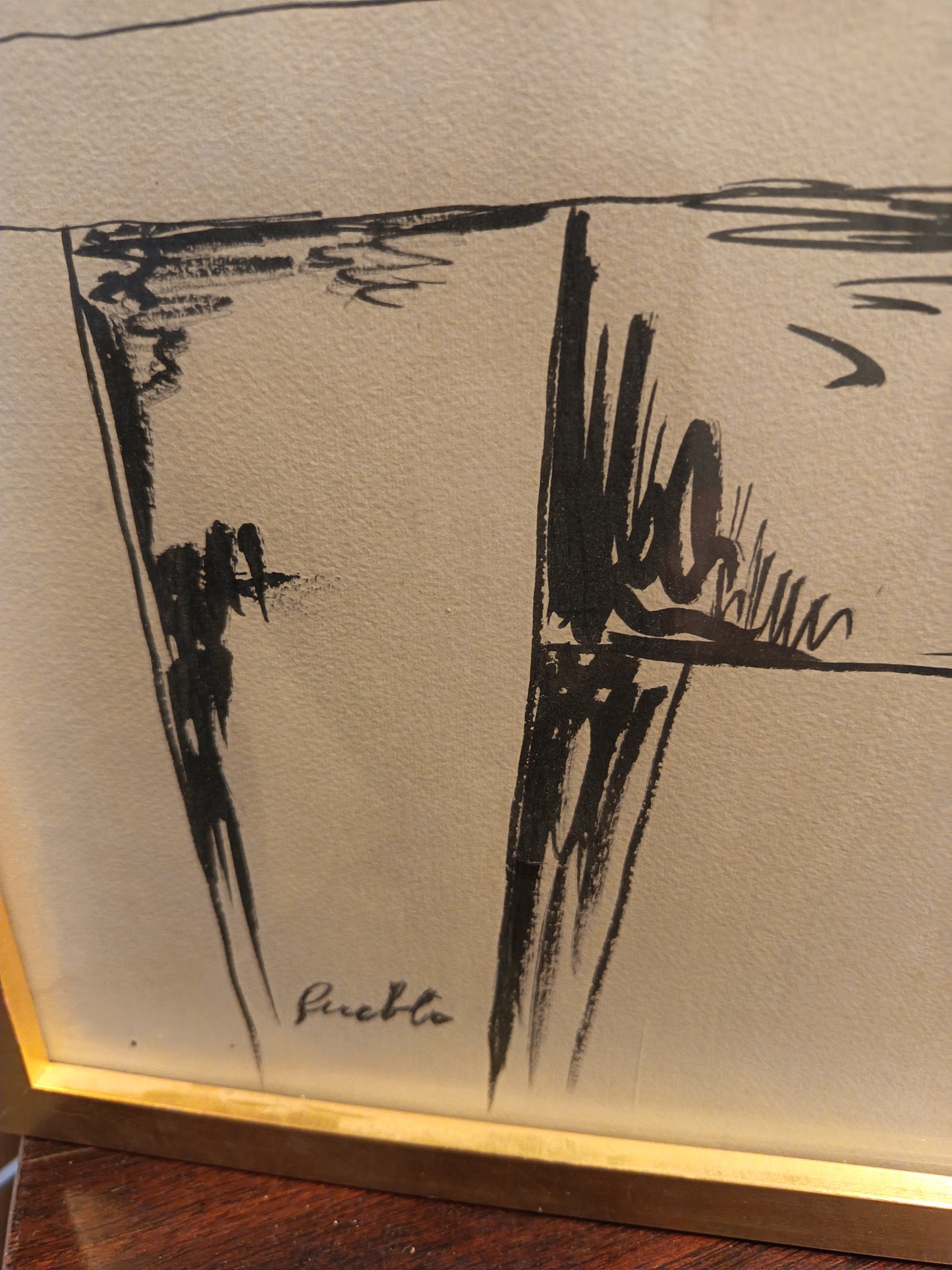 Le pain et le vin- encre de chine- Pueblo (André FAURIE 1911-1999),