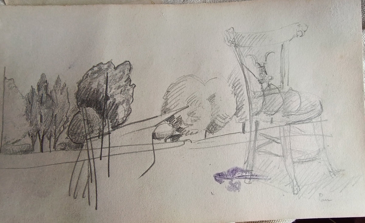 Paysage à  la chaise - dessin au crayon- Paul Elie Gernez  (1888-1948)