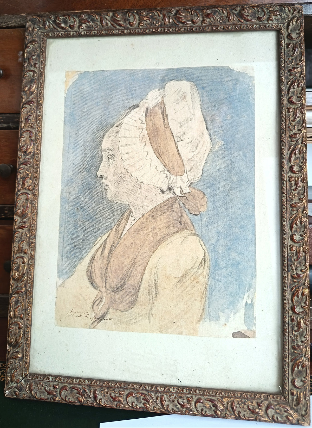 femme à la charlotte- dessin couleur aquarelle