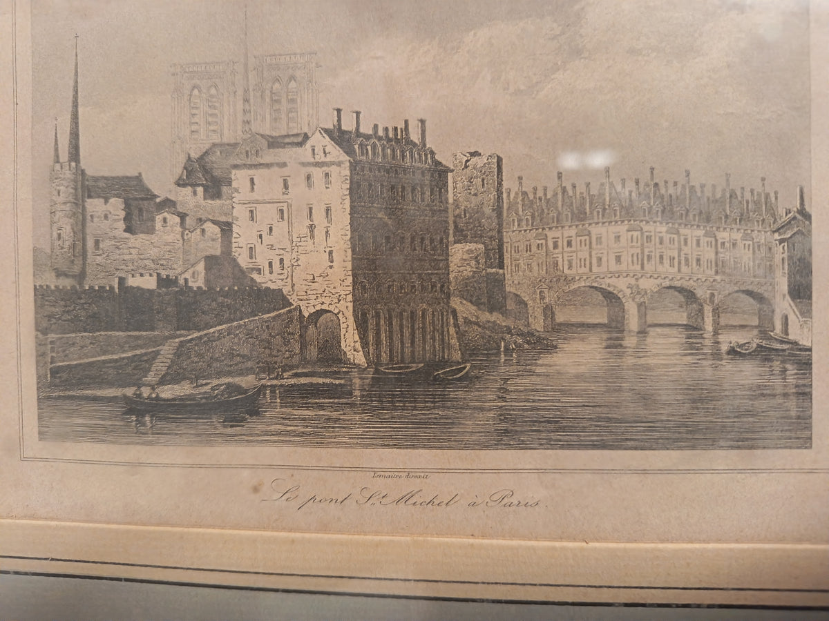 gravure ancienne- Le pont saint michel à Paris- Lemaître