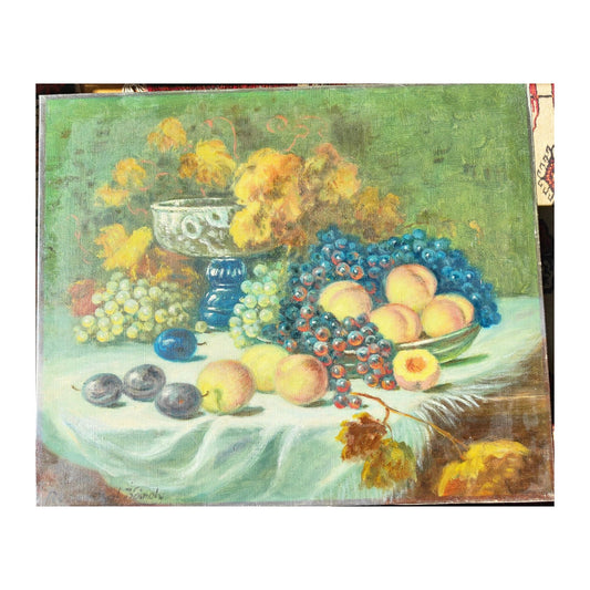 Huile sur toile signée de Karoly Rosenthal représentant une nature morte aux fruits, œuvre originale non encadrée