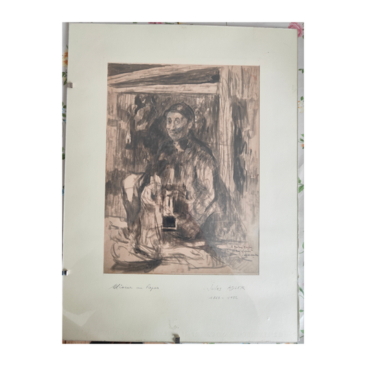 Lavis d’encre de Chine Mineur au repos de Jules Adler, œuvre émouvante et expressive du peintre social, pièce authentique idéale pour collectionneur d’art.