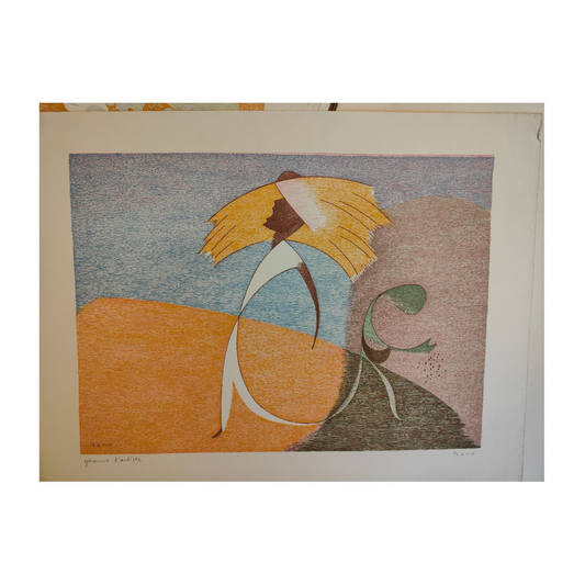 Lithographie Semences et récolte, larmes et joie de BENN (Bentsion Rabinowicz), tirage en couleurs sur vélin d’Arches, signée au crayon, épreuve HC non encadrée.