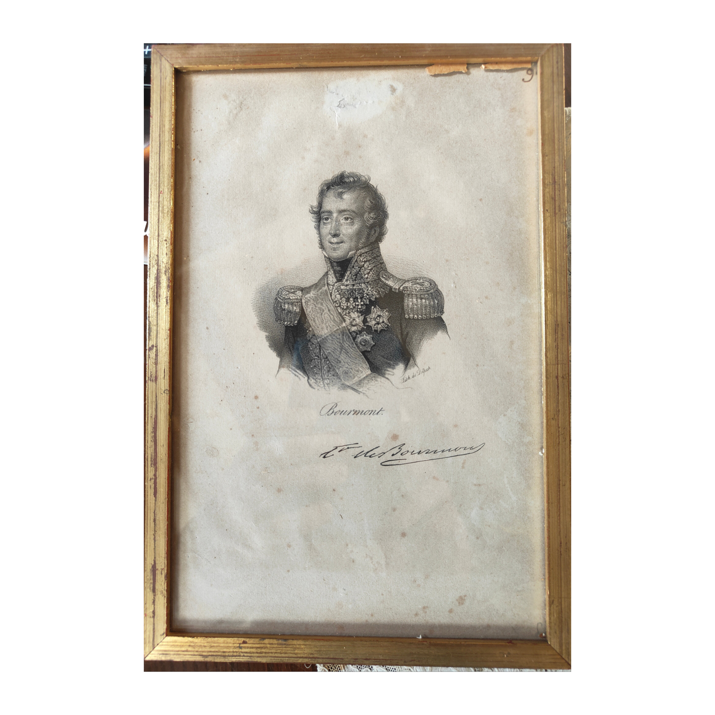 Lithographie du XIXᵉ siècle par François Séraphin Delpech représentant Louis Auguste Victor de Ghaisne de Bourmont, œuvre encadrée sur l’histoire du Premier Empire.