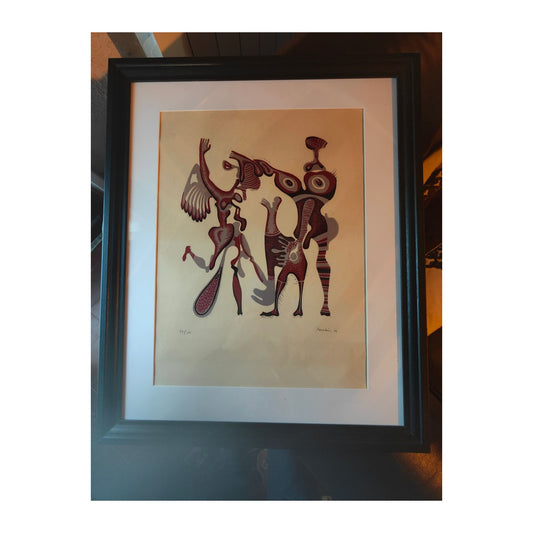 Lithographie originale Les Danseurs de Jules Perahim, signée au crayon et justifiée, tirage en couleurs encadré, œuvre vibrante et expressive du peintre surréaliste.