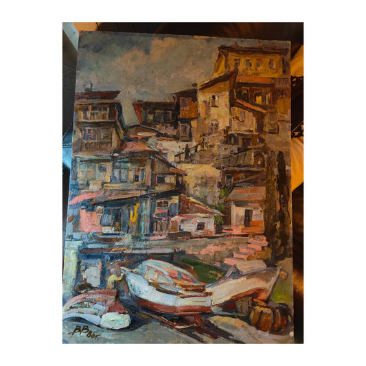 Peinture originale Vue de Hourzouf en Crimée de Viktor Vikhtinsky, œuvre signée du peintre russe, scène lumineuse et détaillée, idéale pour collectionneurs.